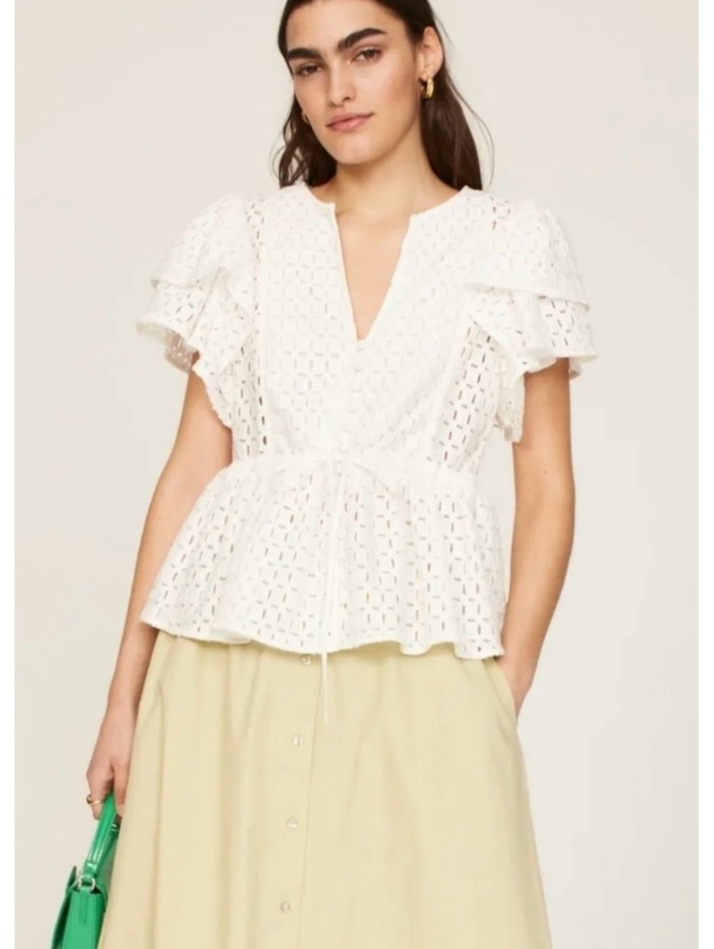 Hofmann Copenhagen White sheer romantic ruffle coquette luxe xs s Button Up